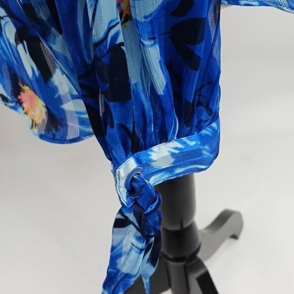 Isaac Mizrahi Blouse Blue Floral V Neck Flowy Womens Size S - Picture 5 of 8